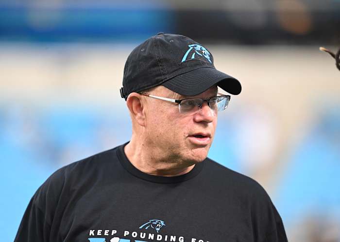 Panthers owner David Tepper wearing a Panthers hat